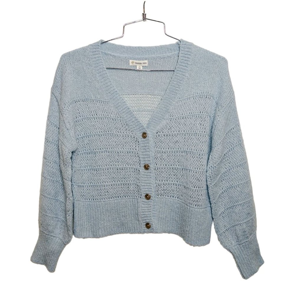 Tucker + Tate Girls Med 8/10 Sweater Crop Knit Blue Acrylic Blend Button Front - Picture 1 of 4